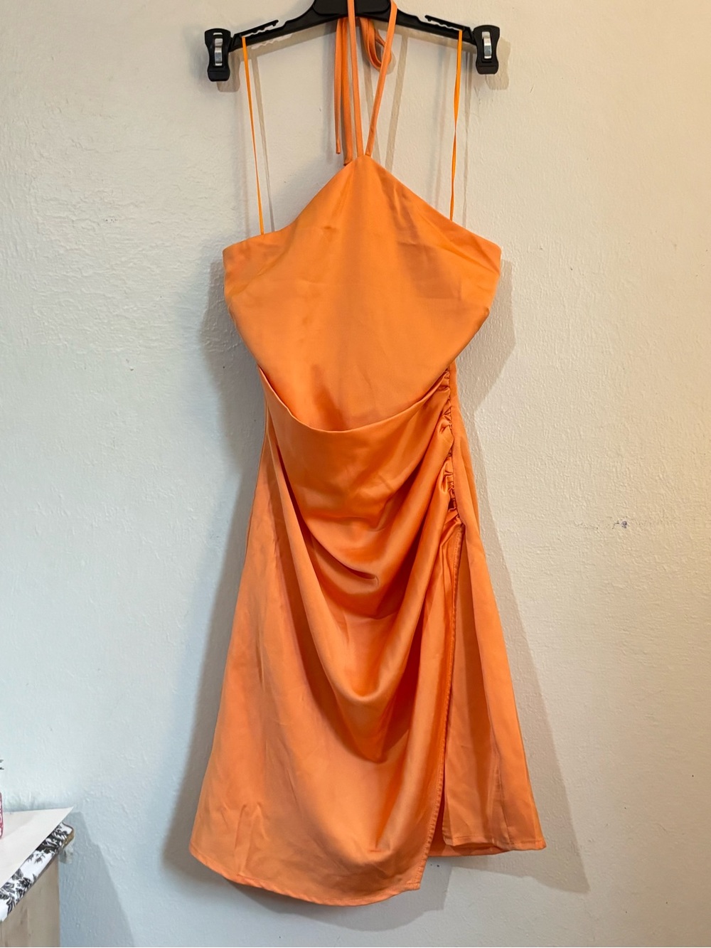 Adelyn Rae Orange Halter Midi with Draped Side
